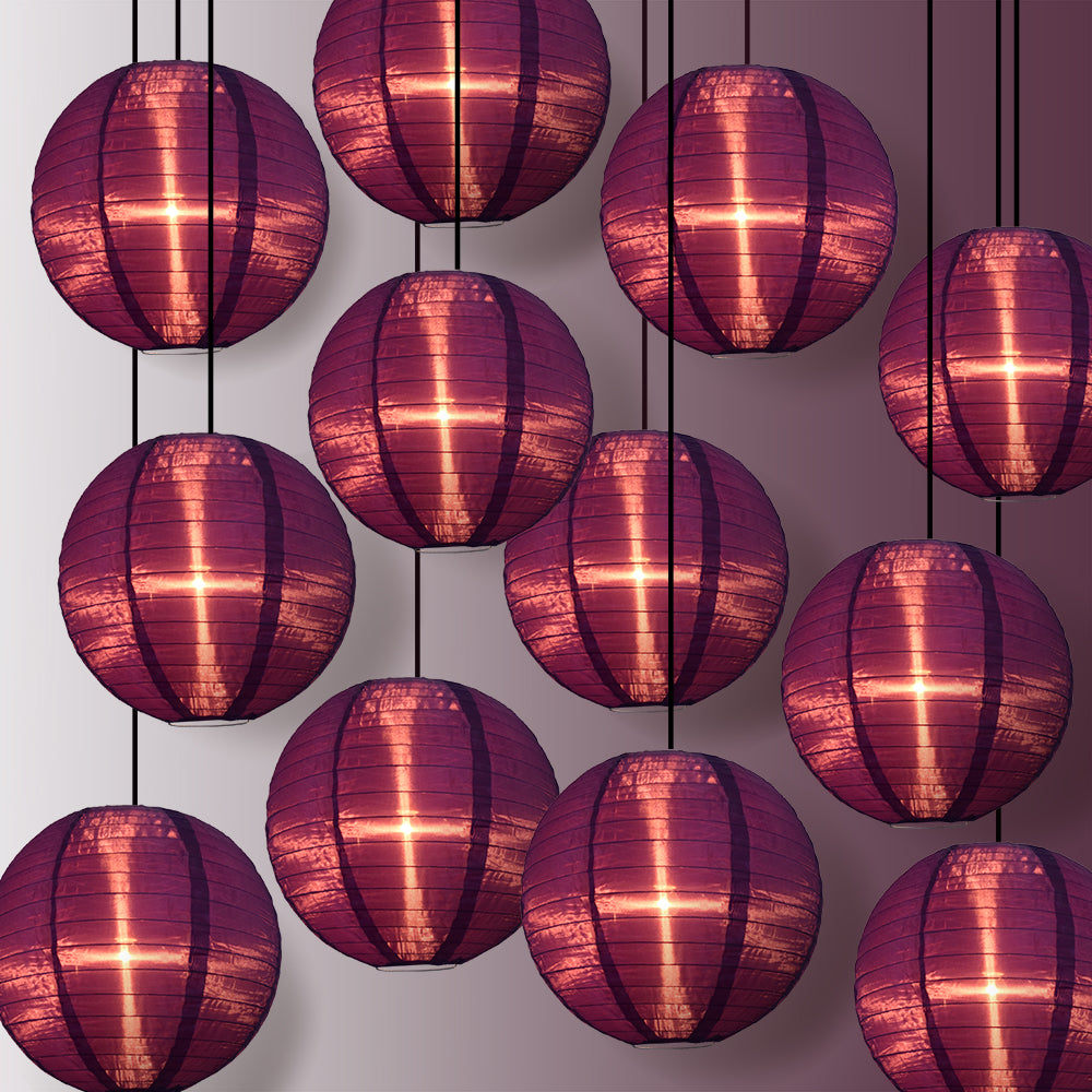 BULK PACK (12) 10 Inch Dark Purple Shimmering Nylon Lantern, Even Ribbing, Durable, Hanging - LunaBazaar.com - Discover. Celebrate. Decorate.