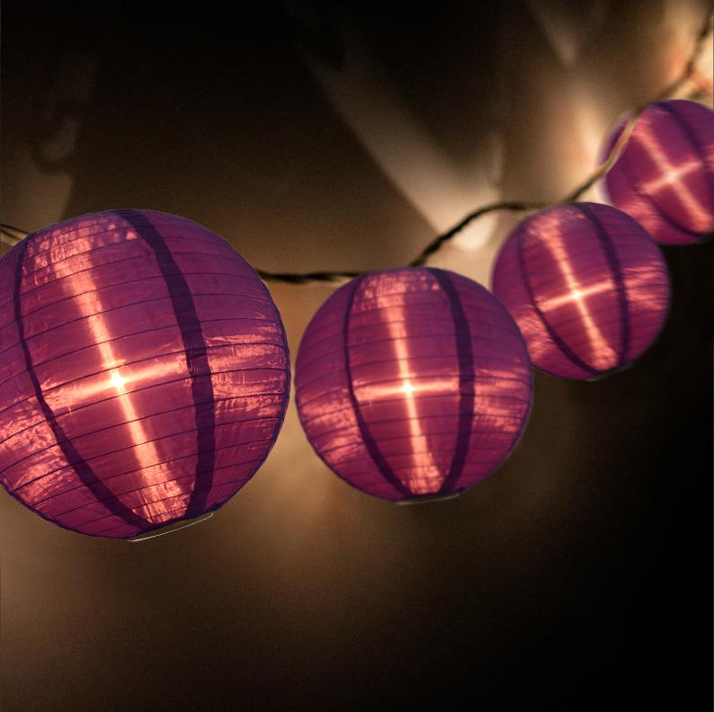 4&quot; Royal Purple Round Shimmering Nylon Lantern Party String Lights (8FT, Expandable) - Luna Bazaar | Boho &amp; Vintage Style Decor