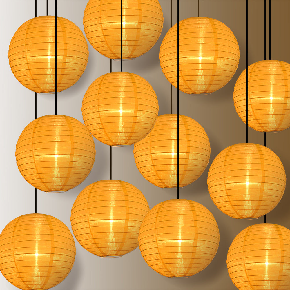 BULK PACK (12) 14 Inch Gold Yellow Shimmering Nylon Lantern, Even Ribbing, Durable, Hanging - LunaBazaar.com - Discover. Celebrate. Decorate.