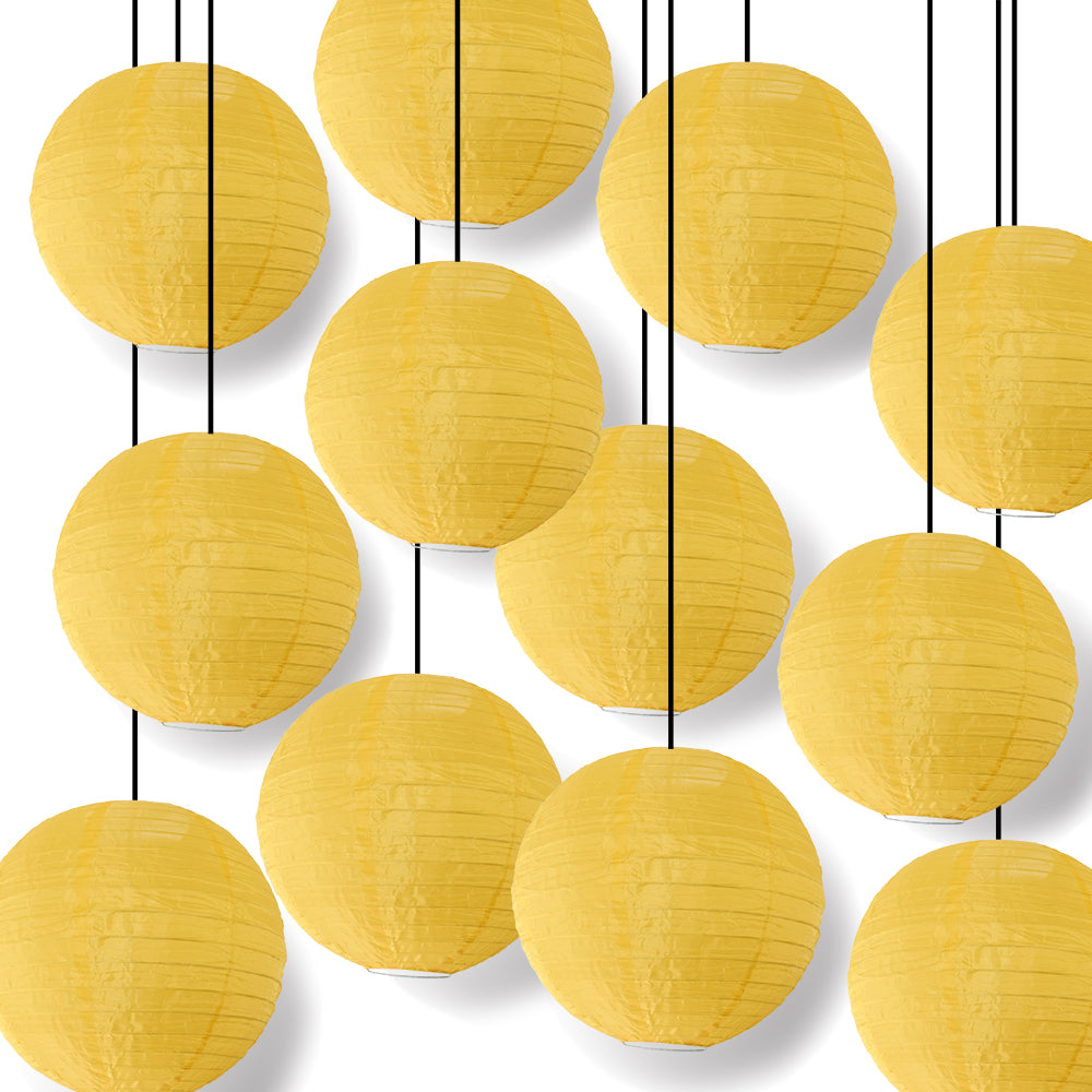 BULK PACK (12) 24 Inch Gold Yellow Shimmering Nylon Lantern, Even Ribbing, Durable, Hanging - LunaBazaar.com - Discover. Celebrate. Decorate.