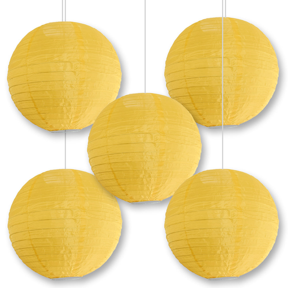 BULK PACK (5) 10 Inch Gold Yellow Shimmering Nylon Lantern, Even Ribbing, Durable, Hanging - LunaBazaar.com - Discover. Celebrate. Decorate.