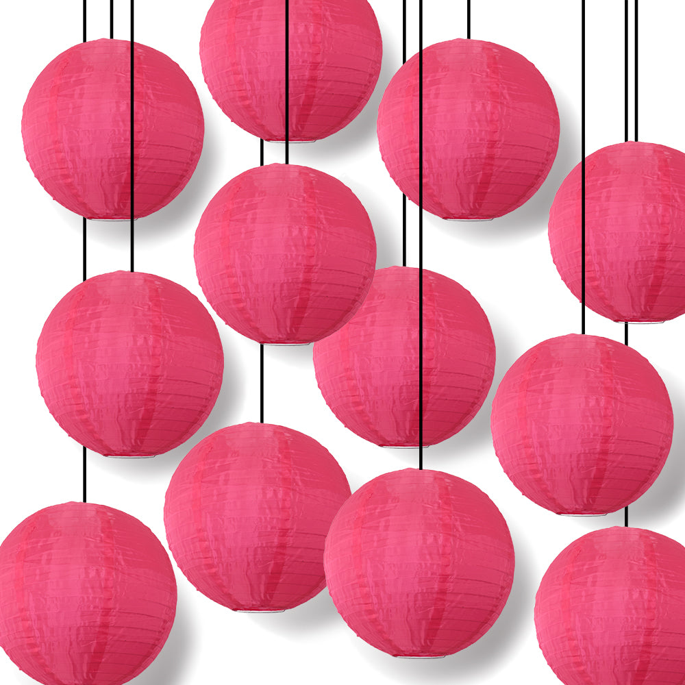 BULK PACK (12) 12 Inch Hot Pink Shimmering Nylon Lantern, Even Ribbing, Durable, Hanging - LunaBazaar.com - Discover. Celebrate. Decorate.