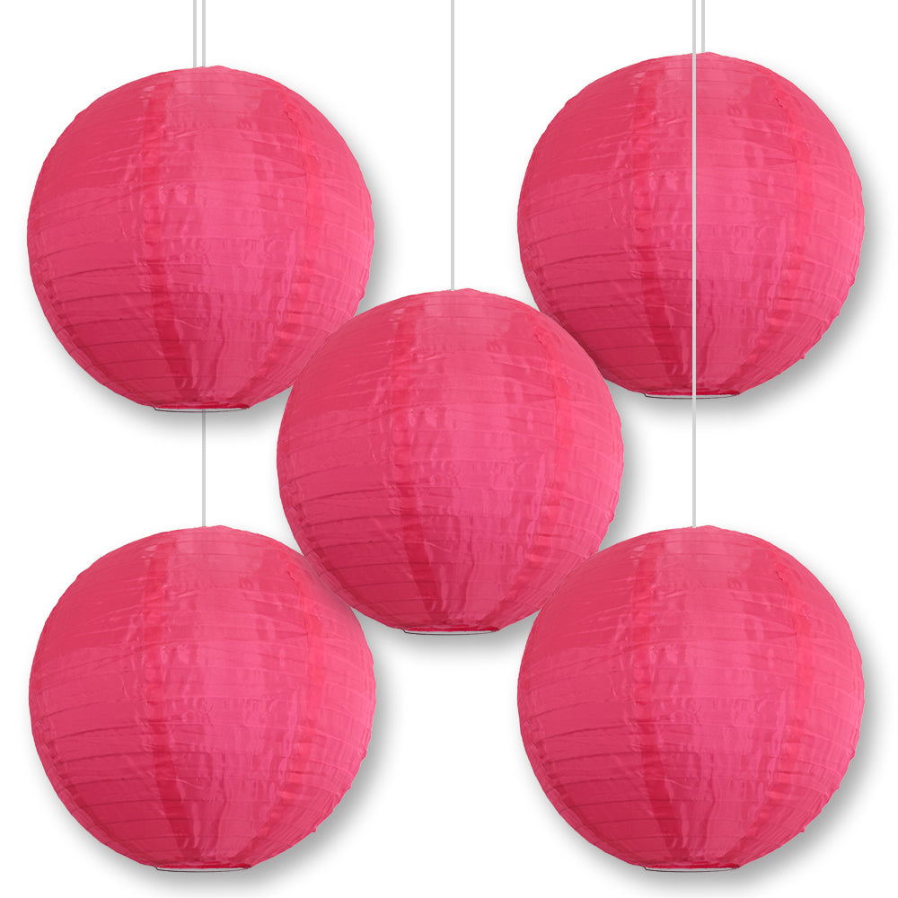 BULK PACK (5) 10 Inch Hot Pink Shimmering Nylon Lantern, Even Ribbing, Durable, Hanging - LunaBazaar.com - Discover. Celebrate. Decorate.