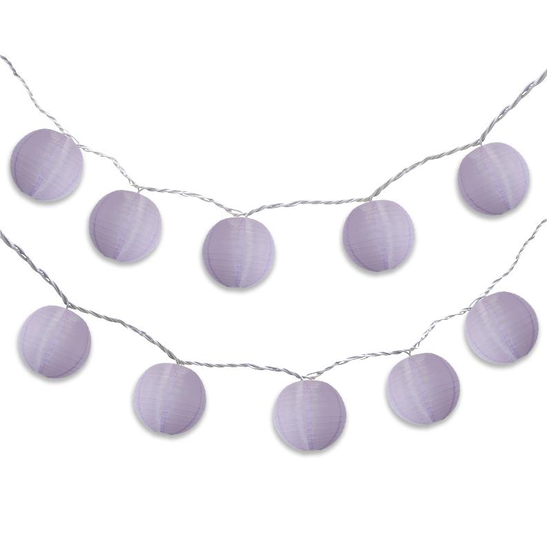 4&quot; Light Purple Round Shimmering Nylon Lantern Party String Lights (8FT, Expandable) - Luna Bazaar | Boho &amp; Vintage Style Decor