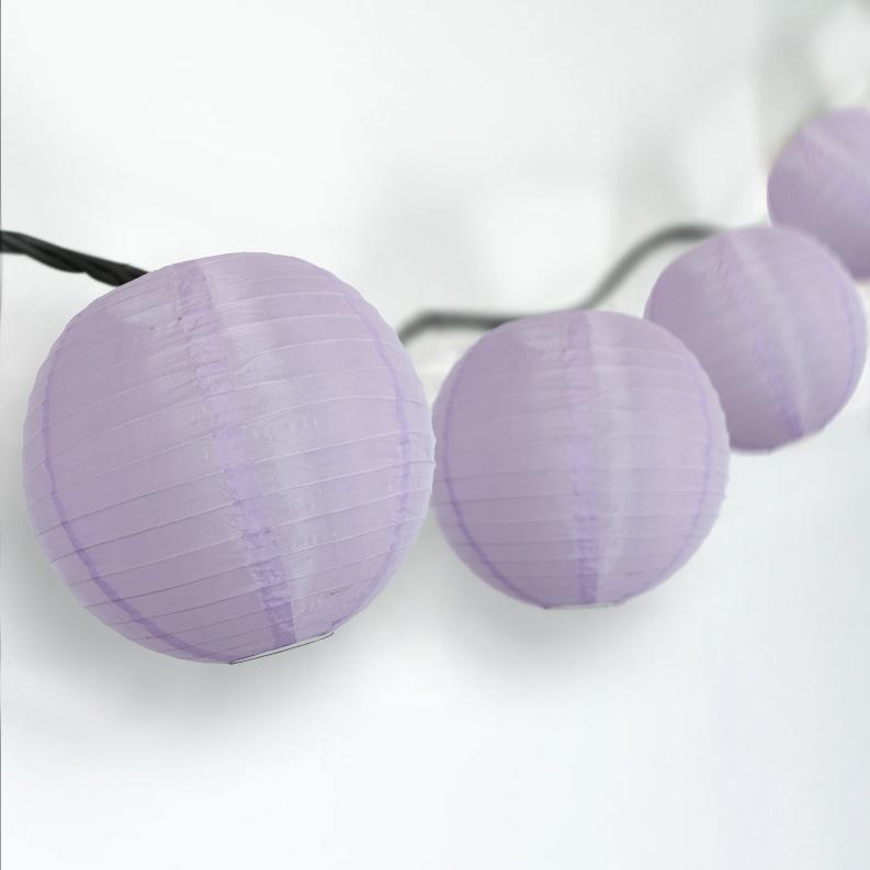 4&quot; Light Purple Round Shimmering Nylon Lantern Party String Lights (8FT, Expandable) - Luna Bazaar | Boho &amp; Vintage Style Decor