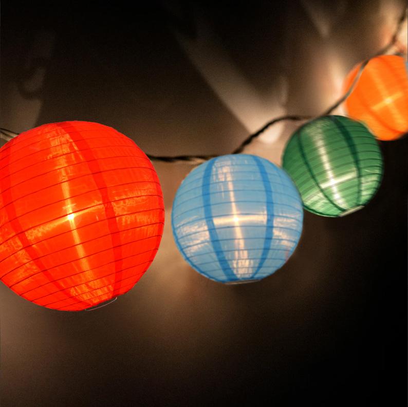 4&quot; Multi Color Shimmering Nylon Lantern Party String Lights (8FT, Expandable) - Luna Bazaar | Boho &amp; Vintage Style Decor
