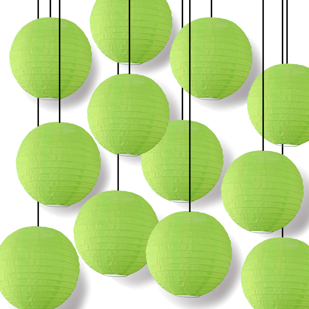 BULK PACK (12) 24 Inch Neon Green Shimmering Nylon Lantern, Even Ribbing, Durable, Hanging - LunaBazaar.com - Discover. Celebrate. Decorate.