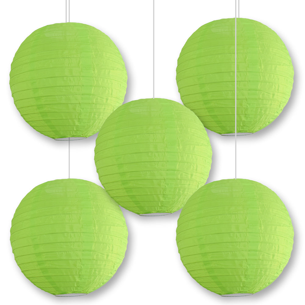 BULK PACK (5) 10 Inch Neon Green Shimmering Nylon Lantern, Even Ribbing, Durable, Hanging Decoration - LunaBazaar.com - Discover. Celebrate. Decorate.