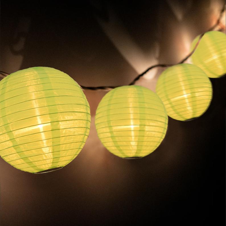 4&quot; Neon Green Round Shimmering Nylon Lantern Party String Lights (8FT, Expandable) - Luna Bazaar | Boho &amp; Vintage Style Decor