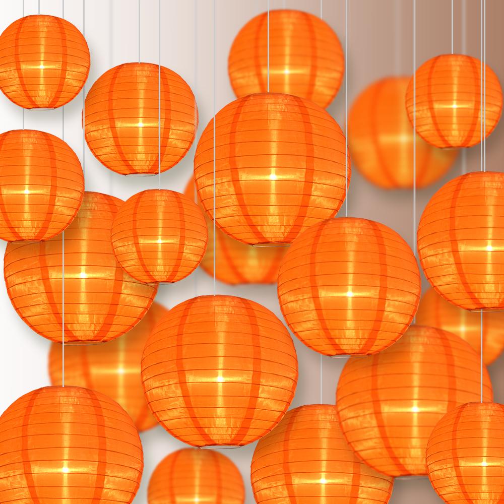 Ultimate 20-Piece Orange Nylon Lantern Party Pack - Assorted Sizes of 6&quot;, 8&quot;, 10&quot;, 12&quot; (5 Round Lanterns Each) for Weddings, Events and Décor - Luna Bazaar | Boho &amp; Vintage Style Decor