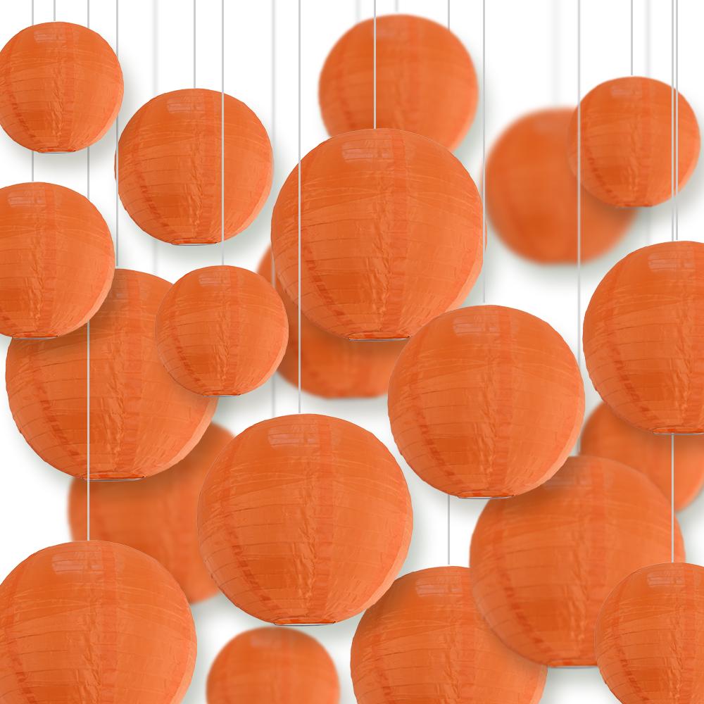 Ultimate 20-Piece Orange Nylon Lantern Party Pack - Assorted Sizes of 6&quot;, 8&quot;, 10&quot;, 12&quot; (5 Round Lanterns Each) for Weddings, Events and Décor