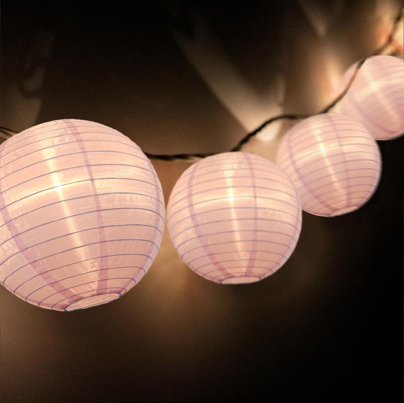 4&quot; Pink Round Shimmering Nylon Lantern Party String Lights (8FT, Expandable) - Luna Bazaar | Boho &amp; Vintage Style Decor