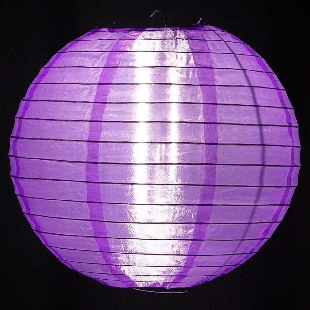 24 Inch Purple Shimmering Nylon Lantern, Parallel Ribbing, Durable, Hanging - Luna Bazaar | Boho &amp; Vintage Style Decor