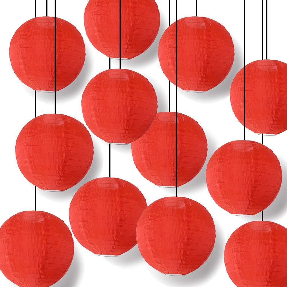 BULK PACK (12) 12 Inch Red Shimmering Nylon Lantern, Even Ribbing, Durable, Hanging - LunaBazaar.com - Discover. Celebrate. Decorate.