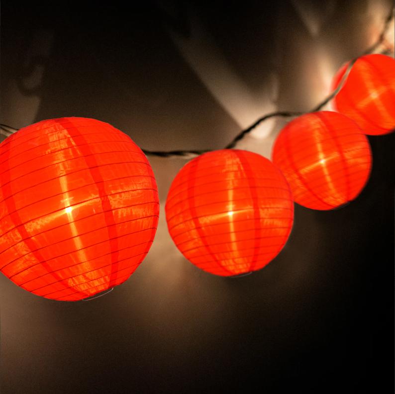 4&quot; Red Shimmering Nylon Lantern Party String Lights (8FT, Expandable) - Luna Bazaar | Boho &amp; Vintage Style Decor