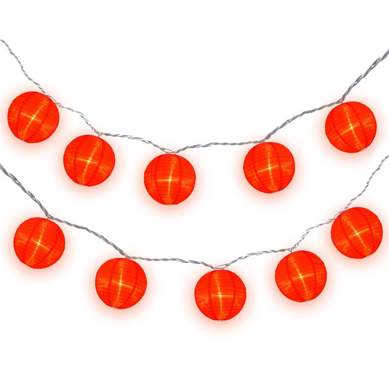 4" Red Shimmering Nylon Lantern Party String Lights (8FT, Expandable) - Luna Bazaar | Boho & Vintage Style Decor