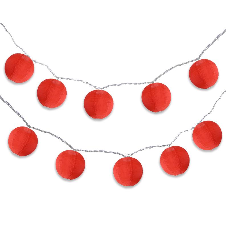 4&quot; Red Shimmering Nylon Lantern Party String Lights (8FT, Expandable) - Luna Bazaar | Boho &amp; Vintage Style Decor
