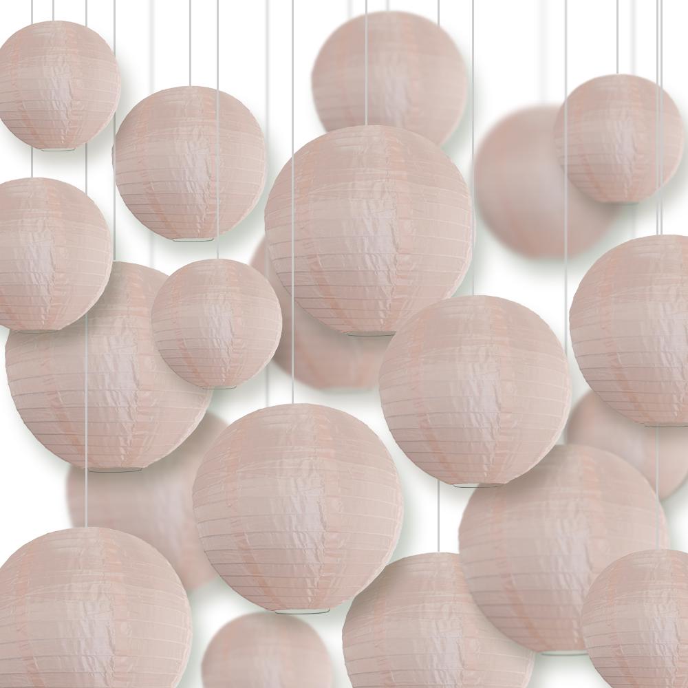 Ultimate 20-Piece Rose Quartz Pink Nylon Lantern Party Pack - Assorted Sizes of 6&quot;, 8&quot;, 10&quot;, 12&quot; (5 Round Lanterns Each) for Weddings, Events and Décor