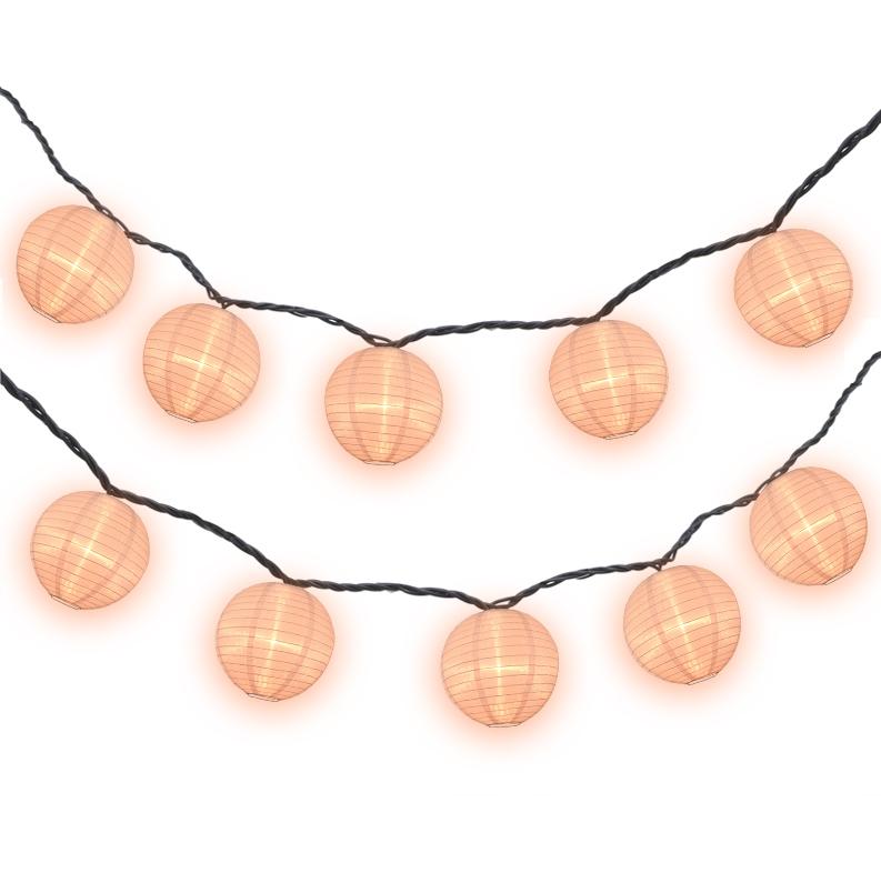 4&quot; Rose Quartz Pink Round Shimmering Nylon Lantern Party String Lights (8FT, Expandable)
