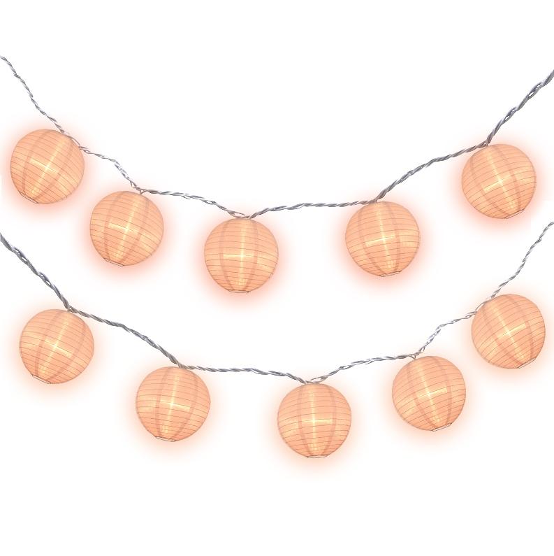 4&quot; Rose Quartz Pink Round Shimmering Nylon Lantern Party String Lights (8FT, Expandable) - Luna Bazaar | Boho &amp; Vintage Style Decor