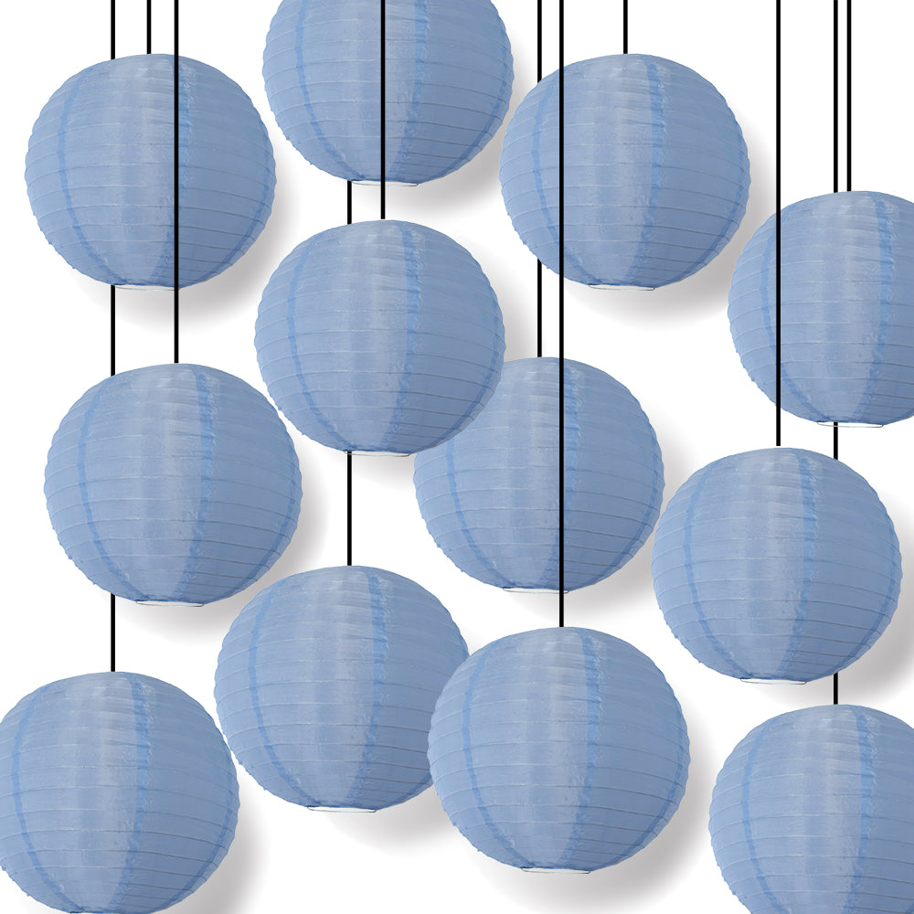 BULK PACK (12) 12 Inch Serenity Blue Shimmering Nylon Lantern, Parallel Ribbing, Durable, Hanging - Luna Bazaar | Boho &amp; Vintage Style Decor