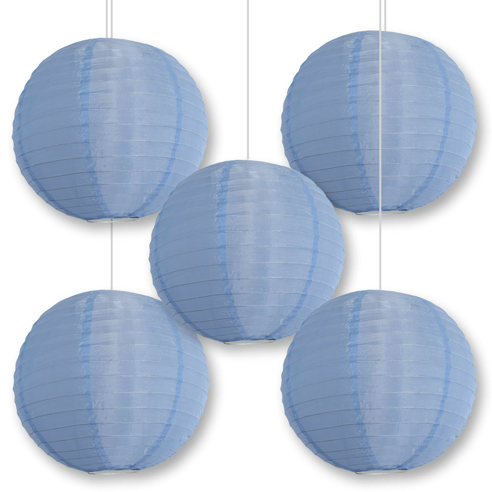 BULK PACK (5) 12 Inch Serenity Blue Shimmering Nylon Lantern, Parallel Ribbing, Durable, Hanging - Luna Bazaar | Boho &amp; Vintage Style Decor