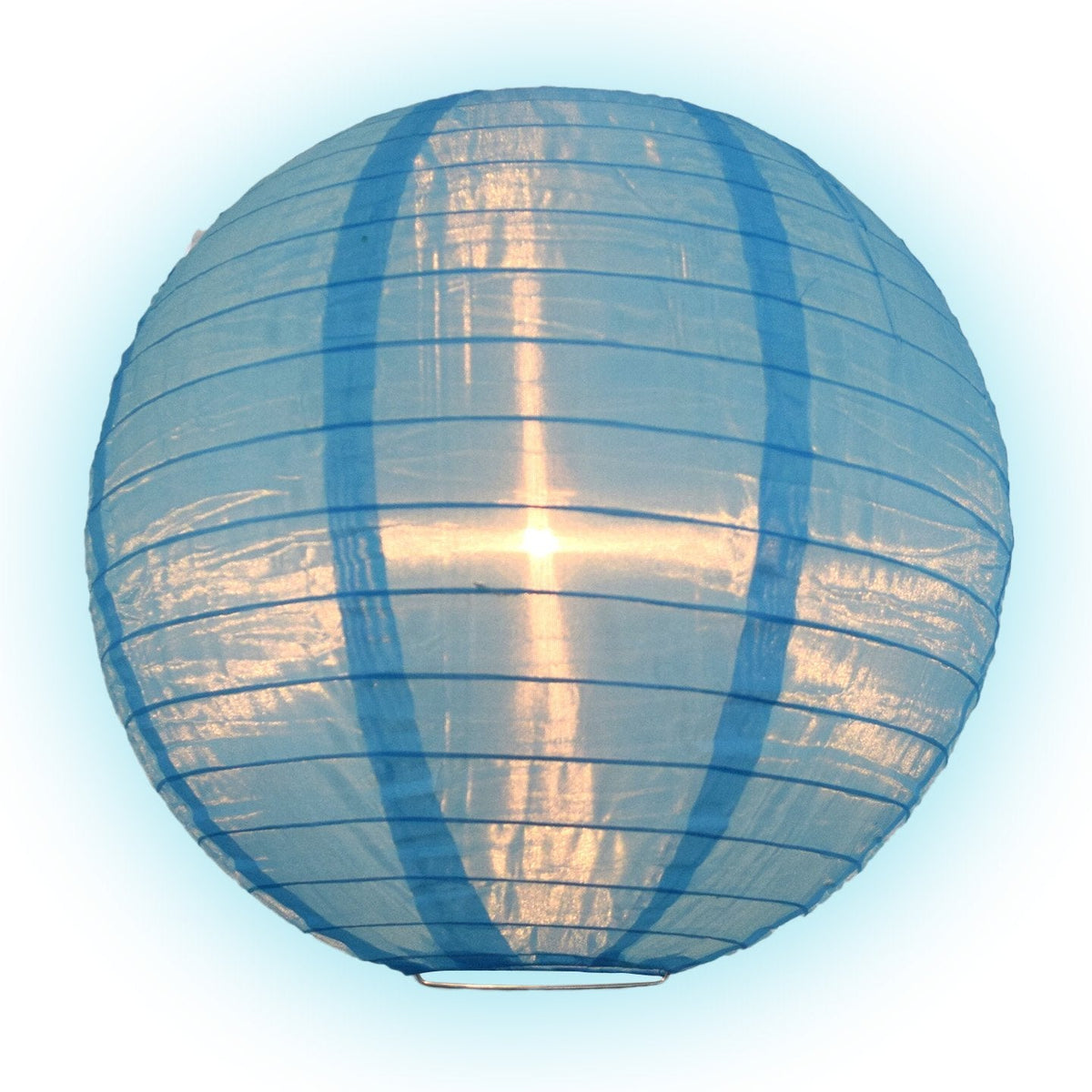 14 Inch Sky Blue Shimmering Nylon Lantern, Parallel Ribbing, Durable, Hanging - LunaBazaar - Discover. Decorate. Celebrate.