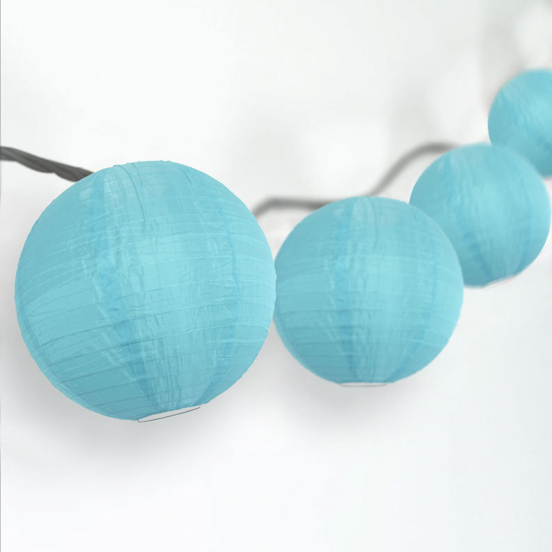 CLOSEOUT 4 Inch Baby Blue Round Shimmering Nylon Lantern Party String Lights (8FT, Expandable) - Luna Bazaar | Boho &amp; Vintage Style Decor