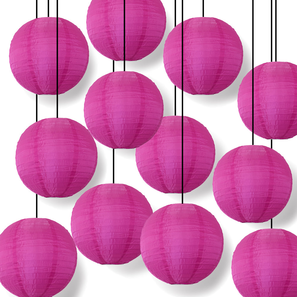 12 PACK | 14 Inch Ultra Violet Shimmering Nylon Lantern, Parallel Ribbing, Durable, Hanging Decoration