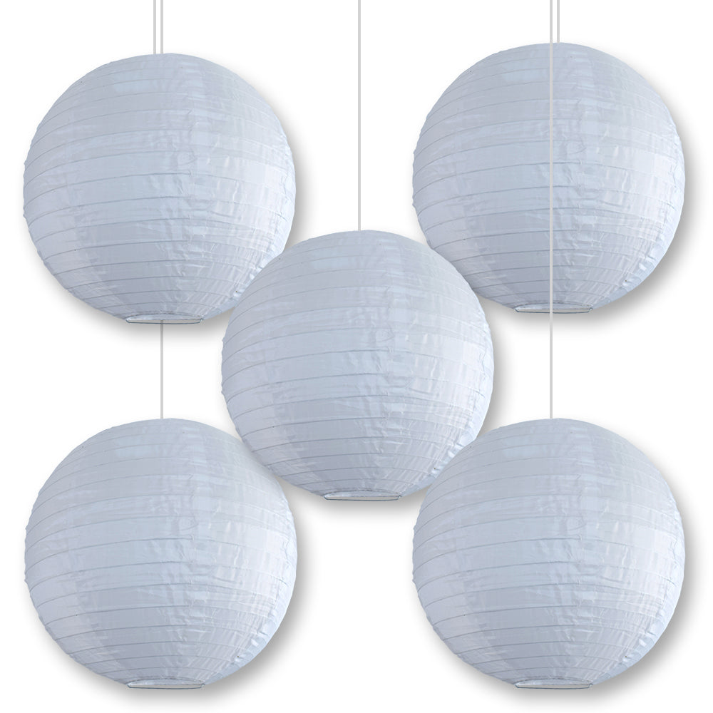 BULK PACK (5) 24 Inch White Shimmering Nylon Lantern, Even Ribbing, Durable, Hanging - LunaBazaar.com - Discover. Celebrate. Decorate.