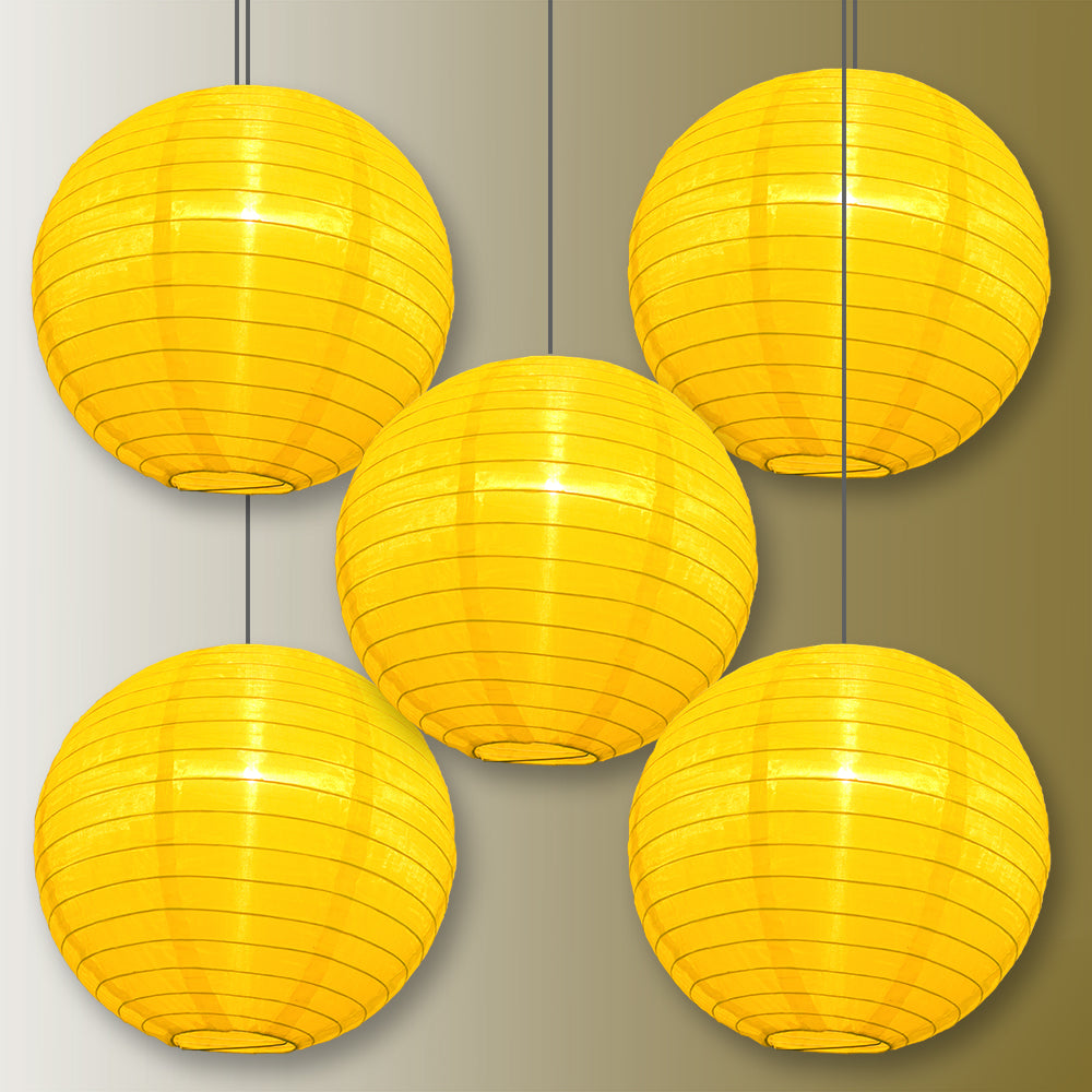 BULK PACK (5) 10 Inch Yellow Shimmering Nylon Lantern, Even Ribbing, Durable, Hanging - LunaBazaar.com - Discover. Celebrate. Decorate.