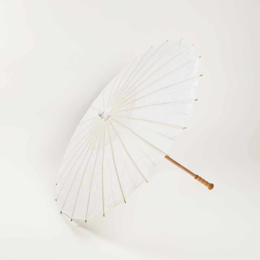 38 Inch White Nylon Parasol Umbrella with Elegant Handle