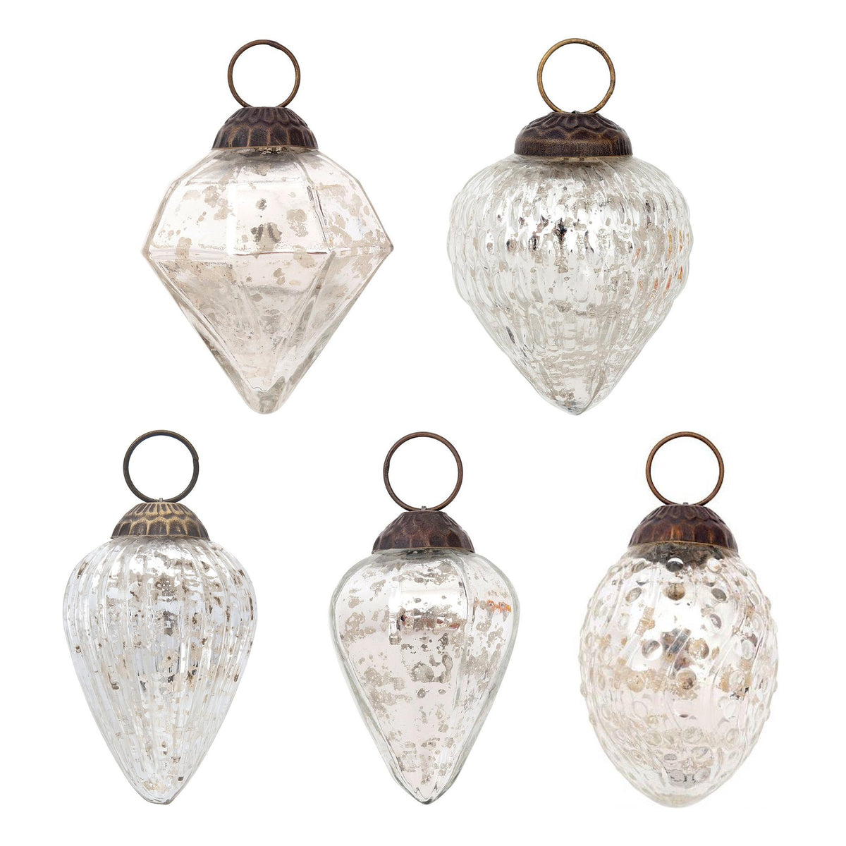 5 Pack | Silver Vintage Glam Assorted Ornaments Set - Great Gift Idea, Vintage-Style Decorations for Christmas, Special Occasions, Home Decor and Parties