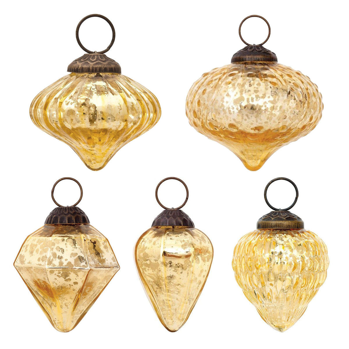 5 Pack | Gold Vintage Romance Assorted Ornaments Set - Great Gift Idea, Vintage-Style Decorations for Christmas, Special Occasions, Home Decor and Parties