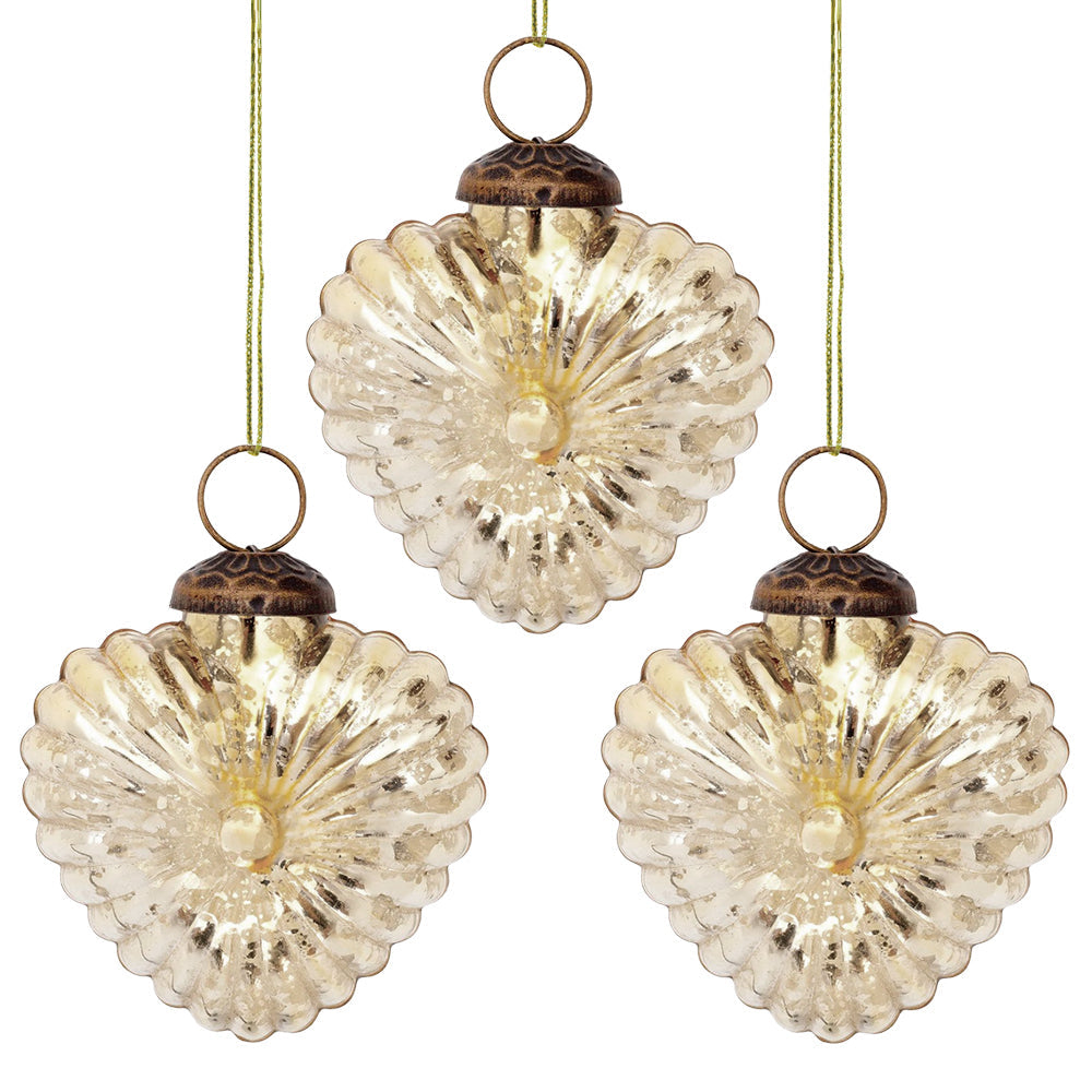 3-PACK | Small Glass Ornament (3-Inch, Gold, Viola Heart Design) - Luna Bazaar | Boho &amp; Vintage Style Decor