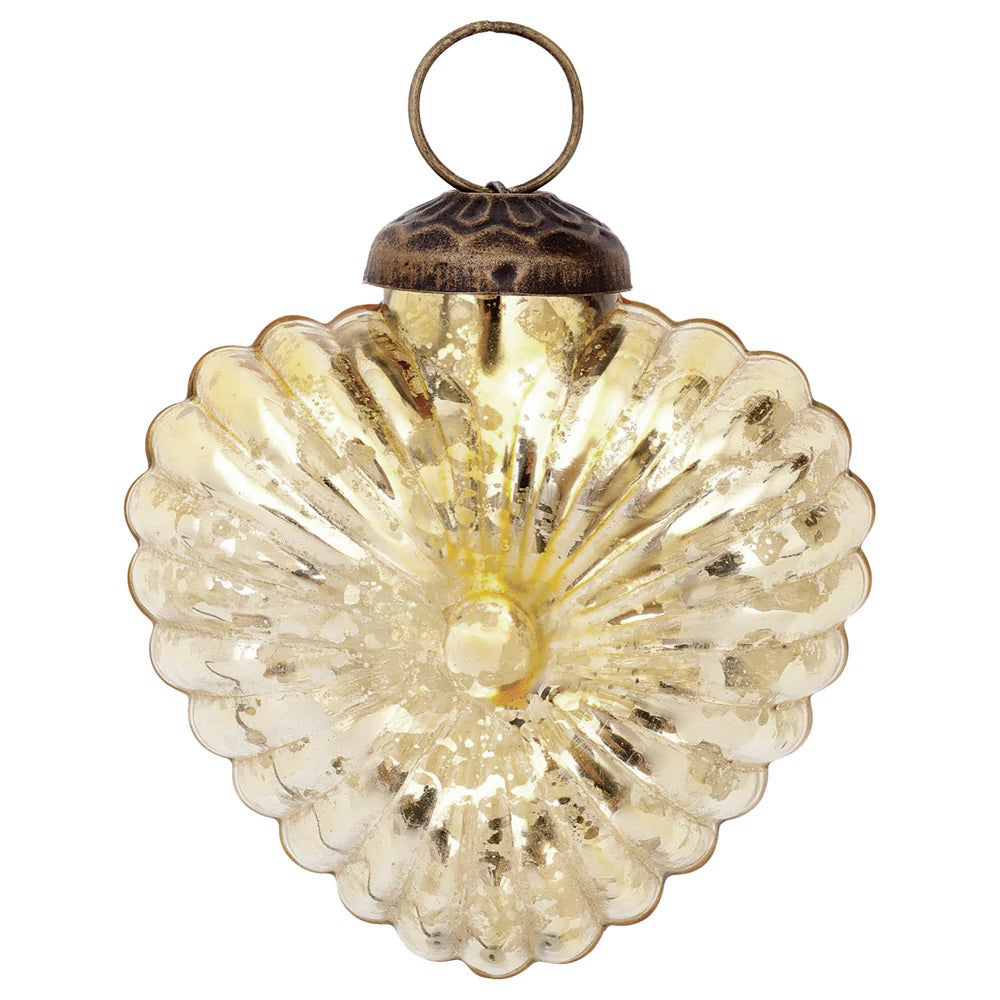 Small Glass Ornament (3-Inch, Gold, Viola Heart Design, Single) - Luna Bazaar | Boho &amp; Vintage Style Decor