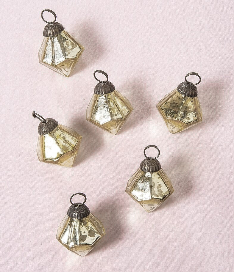 6 Pack | Mercury Glass Mini Ornaments (1.75-inch, Gold, Elizabeth Design) - Great Gift Idea, Vintage-Style Decorations for Christmas, Special Occasions, Home Decor and Parties - Luna Bazaar | Boho &amp; Vintage Style Decor