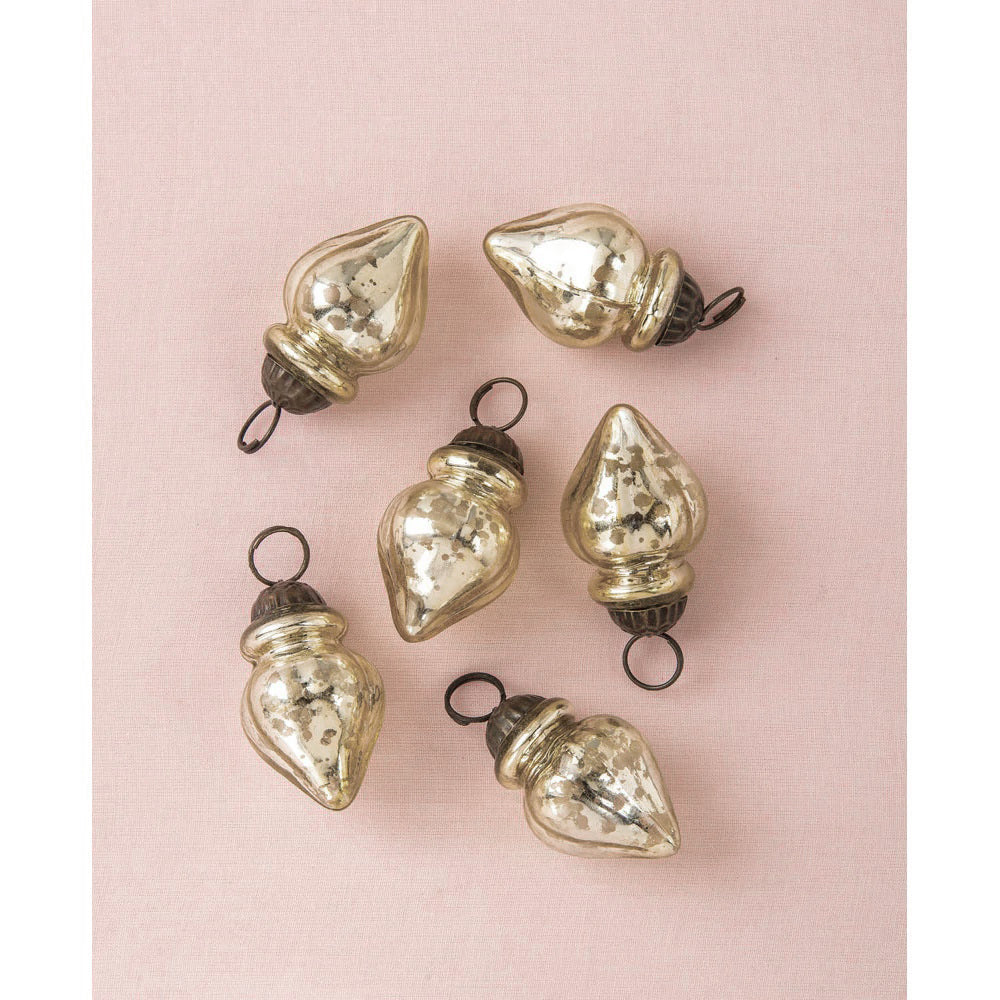 CLOSEOUT 6 Pack | Mini Mercury Glass Ornaments (Blanche Design, 1.75-inch, Gold) - Vintage-Style Decoration - Luna Bazaar | Boho &amp; Vintage Style Decor