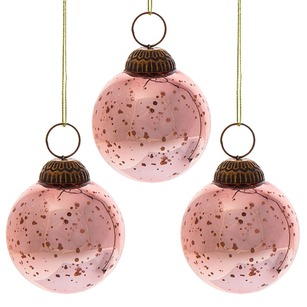 3-PACK | 2.5&quot; Rose Gold Ava Mercury Glass Ball Ornament Christmas Holiday Decoration - Luna Bazaar | Boho &amp; Vintage Style Decor