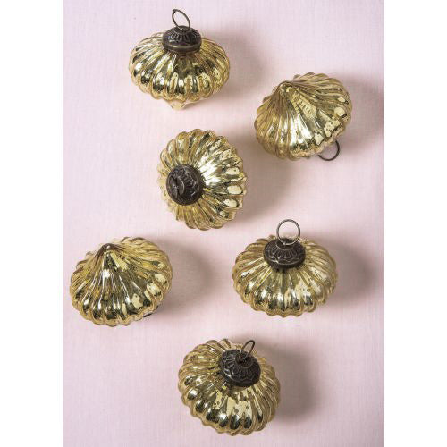 6 Pack | Small Mercury Glass Ornaments (2.5-inch, Gold, Lucy Design) - Great Gift Idea, Vintage-Style Decorations for Christmas, Special Occasions, Home Decor and Parties - Luna Bazaar | Boho &amp; Vintage Style Decor