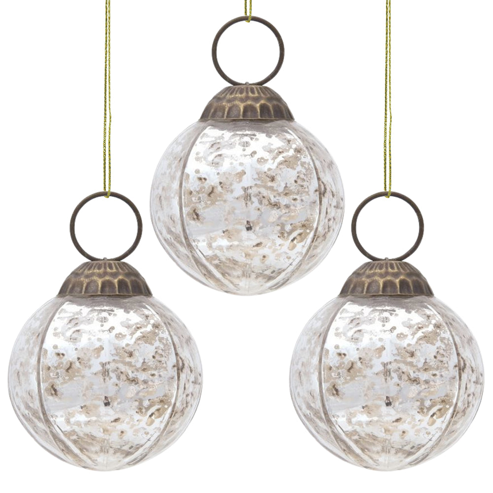 3-PACK | 2&quot; Silver Penina Mercury Glass Ball Ornament Christmas Decoration - Luna Bazaar | Boho &amp; Vintage Style Decor