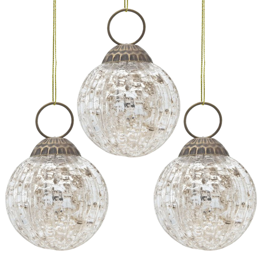 3-PACK | 2&quot; Silver Mona Mercury Glass Lined Ball Ornament Christmas Decoration - Luna Bazaar | Boho &amp; Vintage Style Decor