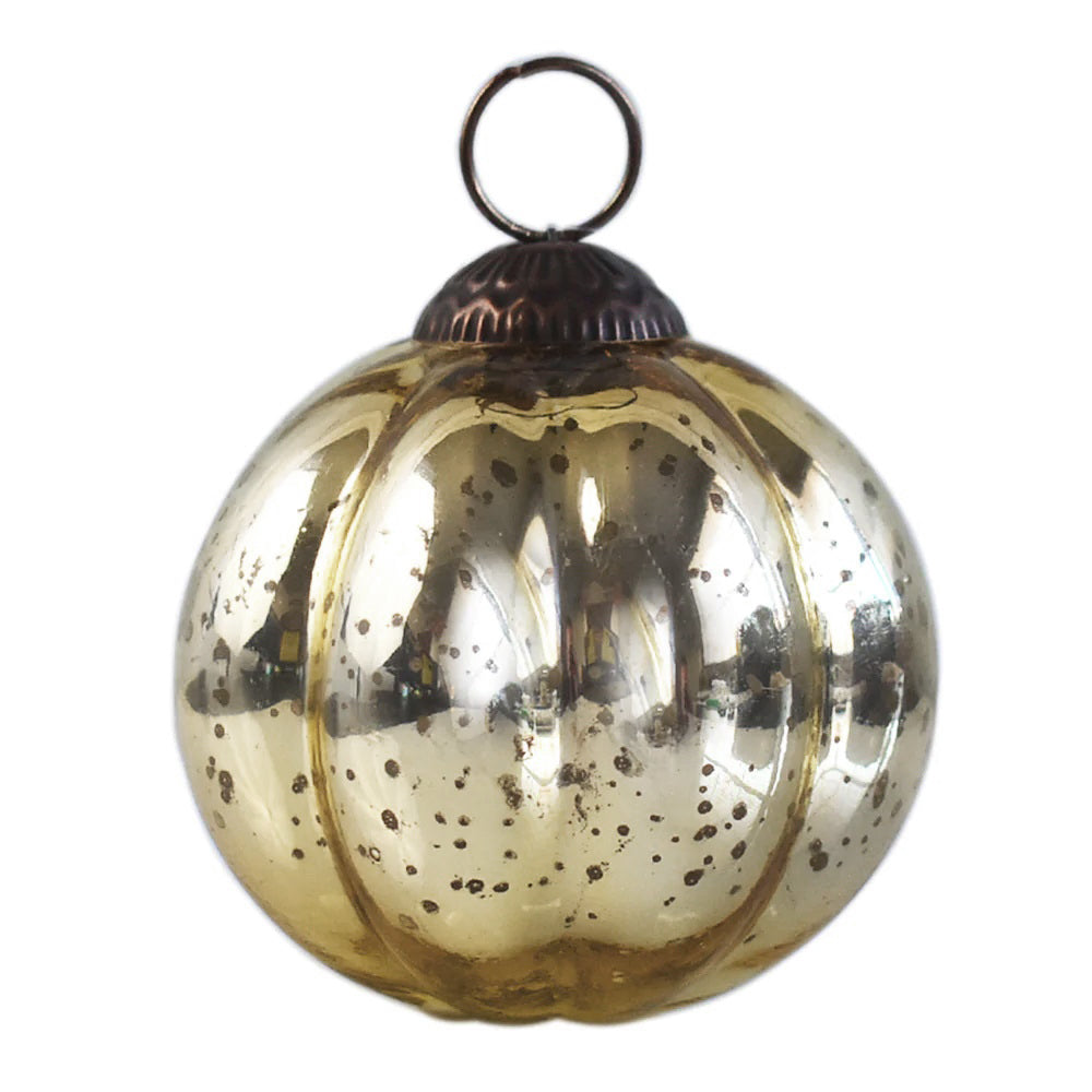 3-PACK | 3&quot; Gold Posey Mercury Glass Pumpkin Ornament Christmas Decoration - Luna Bazaar | Boho &amp; Vintage Style Decor