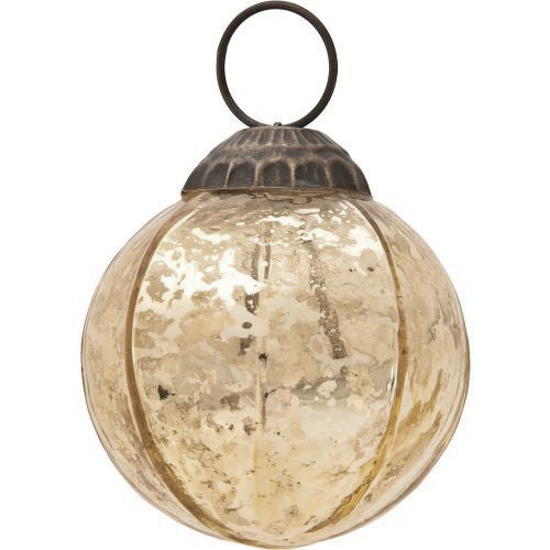 3&quot; Gold Penina Mercury Glass Round Faceted Ornament Christmas Decoration - Luna Bazaar | Boho &amp; Vintage Style Decor