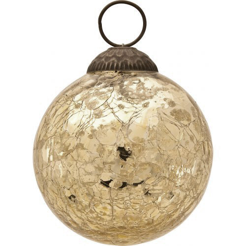 3-PACK | 3&quot; Gold Lana Mercury Crackle Ball Glass Ornament Christmas Tree Decoration - Luna Bazaar | Boho &amp; Vintage Style Decor