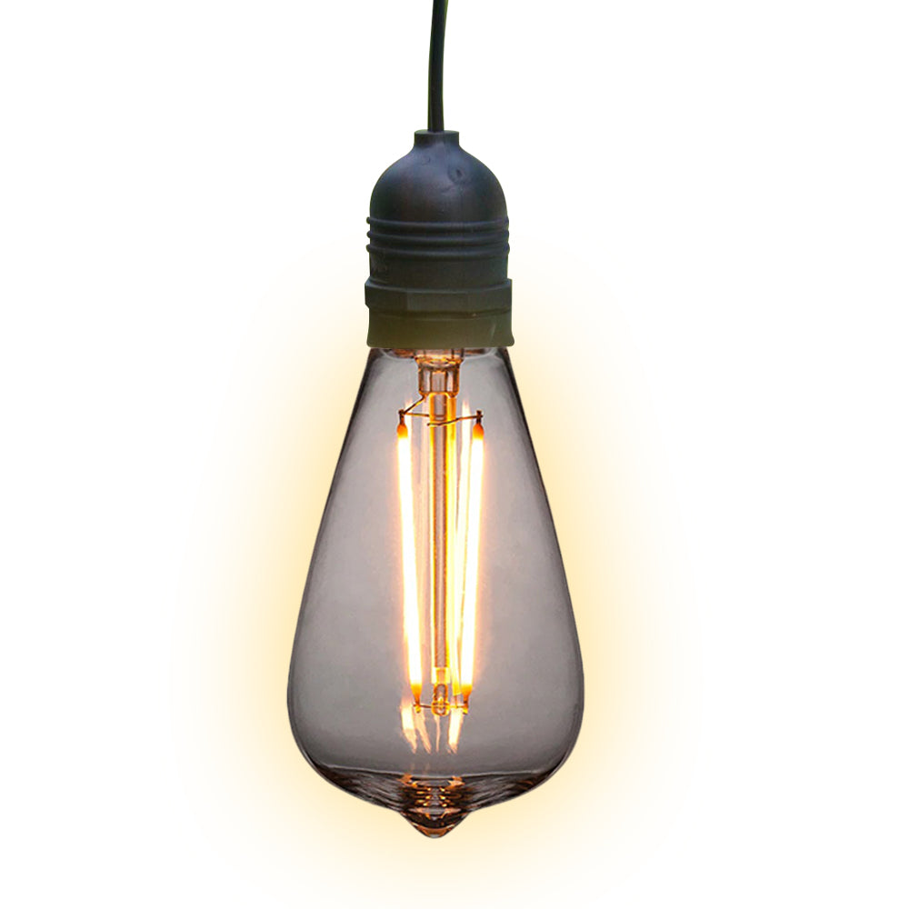 CORD + Shatterproof Bulb | Black Weatherproof Outdoor Pendant Light Lamp Cord Combo Kit, ST64 Warm White Bulb - Luna Bazaar | Boho &amp; Vintage Style Decor