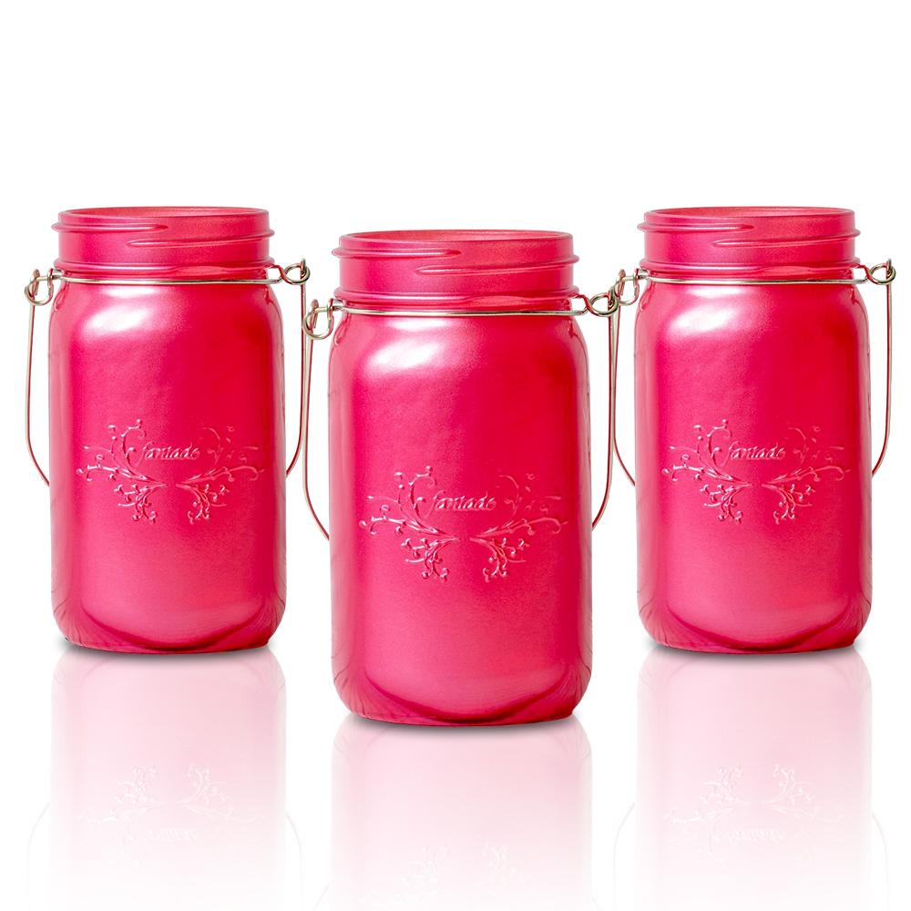 CLOSEOUT 3-Pack Fantado Wide Mouth Frosted Fuchsia / Hot Pink Mason Jar w/ Handle, 32oz - Luna Bazaar | Boho &amp; Vintage Style Decor