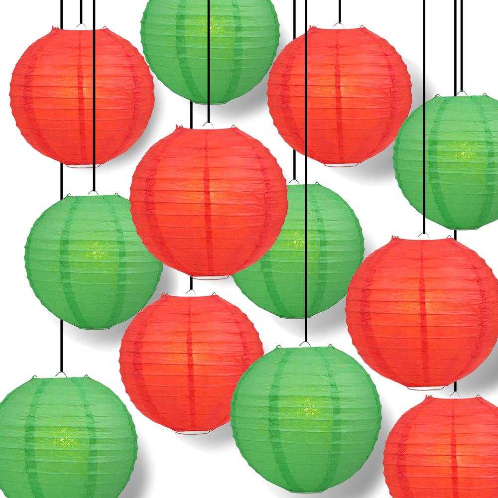 Red and Green Holiday Party Pack Parallel Ribbed Paper Lantern Combo Set (12 pc Set) - Luna Bazaar | Boho &amp; Vintage Style Decor