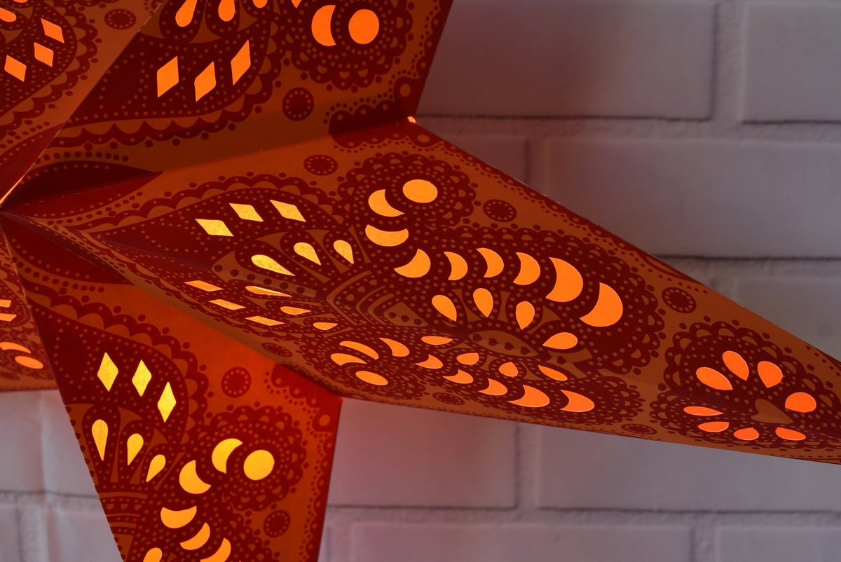 3-PACK + Cord | 24&quot; Orange Peacock Paper Star Lantern and Lamp Cord Hanging Decoration - LunaBazaar.com - Discover. Decorate. Celebrate.