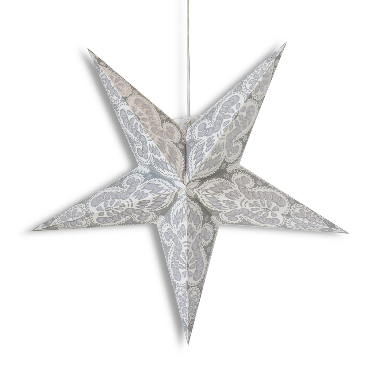 3-PACK + Cord | 24&quot; White Peacock Glitter Paper Star Lantern and Lamp Cord Hanging Decoration - LunaBazaar.com - Discover. Decorate. Celebrate.